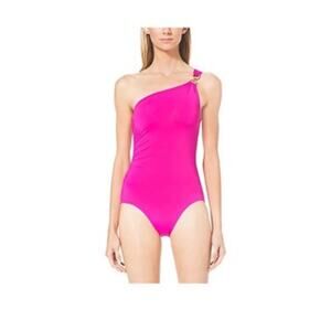 Michael Kors One Shoulder Underwire One Piece Swimsuit NWT Hot Pink Size 12